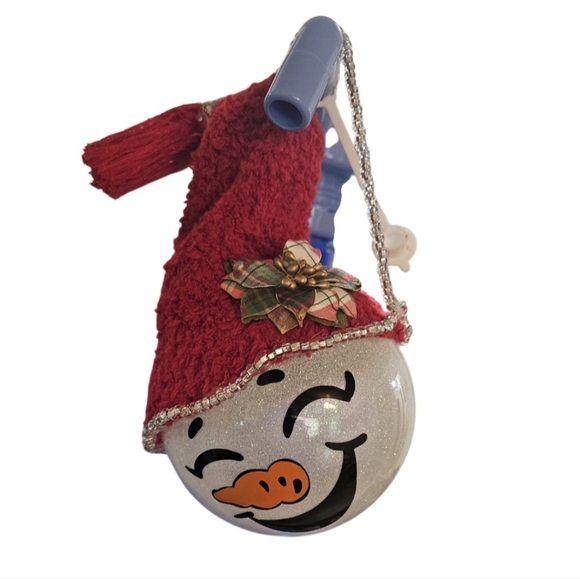 Handmade Glass Ornament Hand Painted Iridescent glitter Upcycled red sock hat - Picture 12 of 17